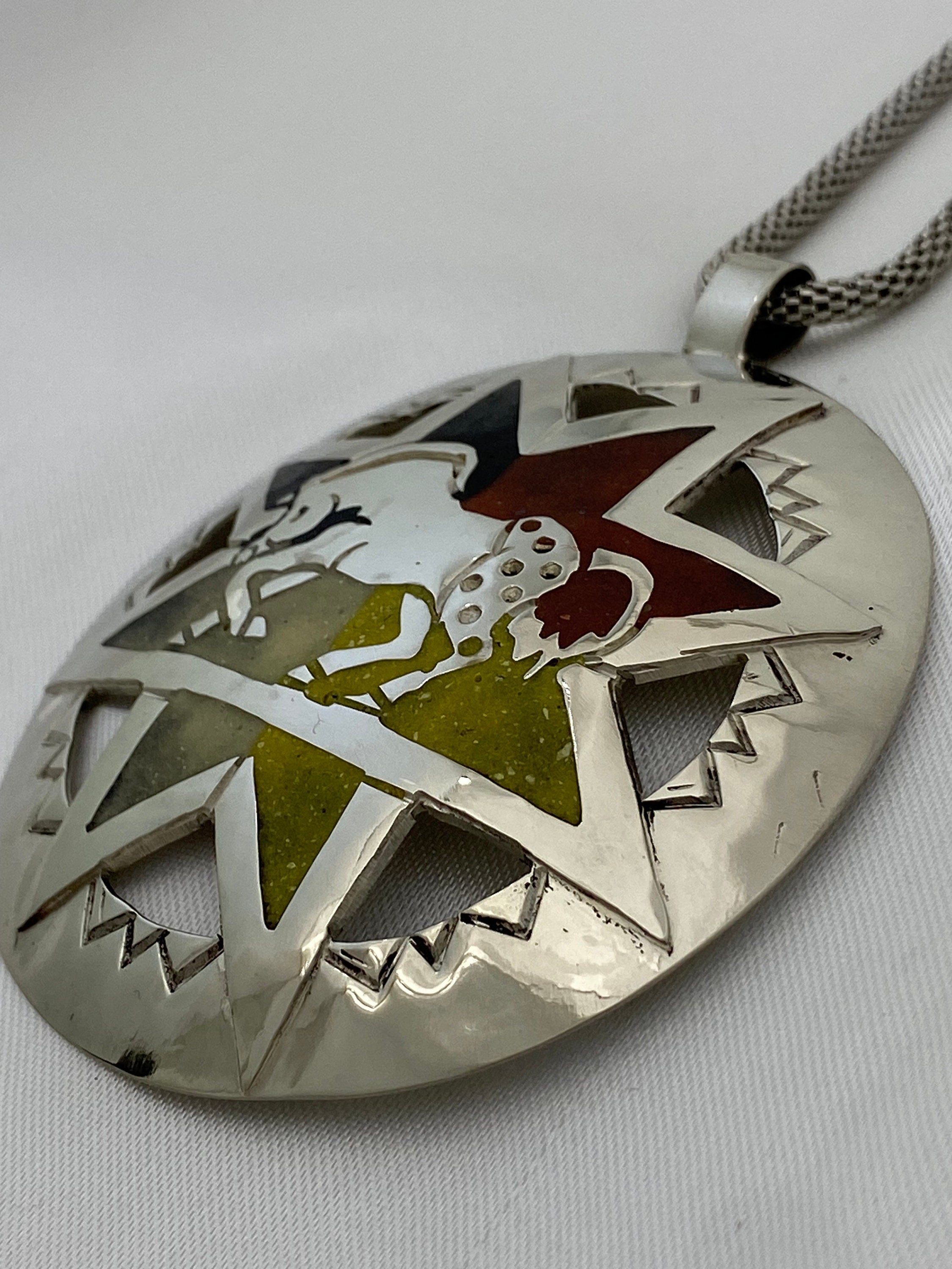 Horse / Morning Star Design Silver Medallion - Handmade Native American ...