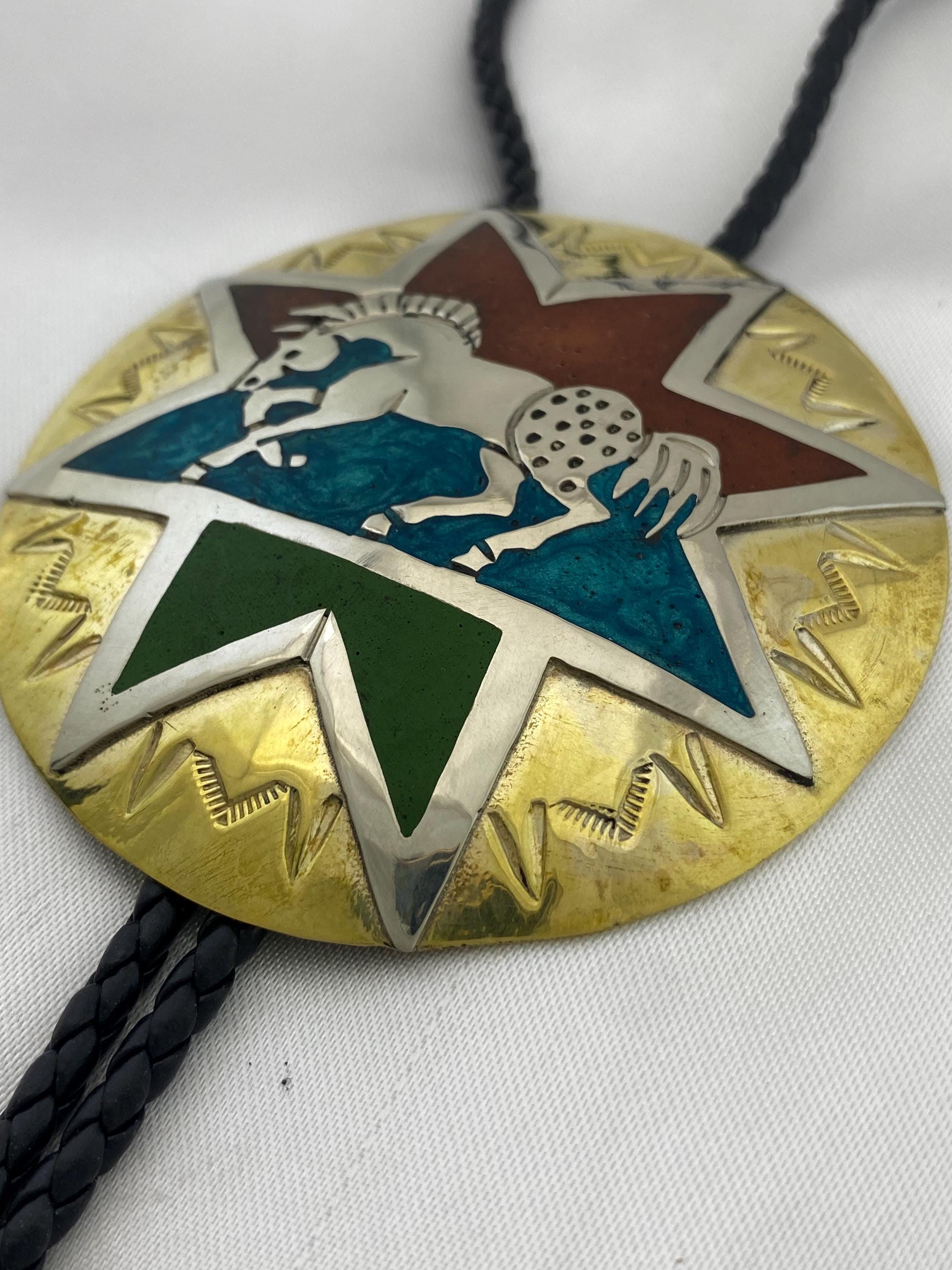 Running Horse / Morning Star Design Silver Bolo Tie - Handmade Native ...