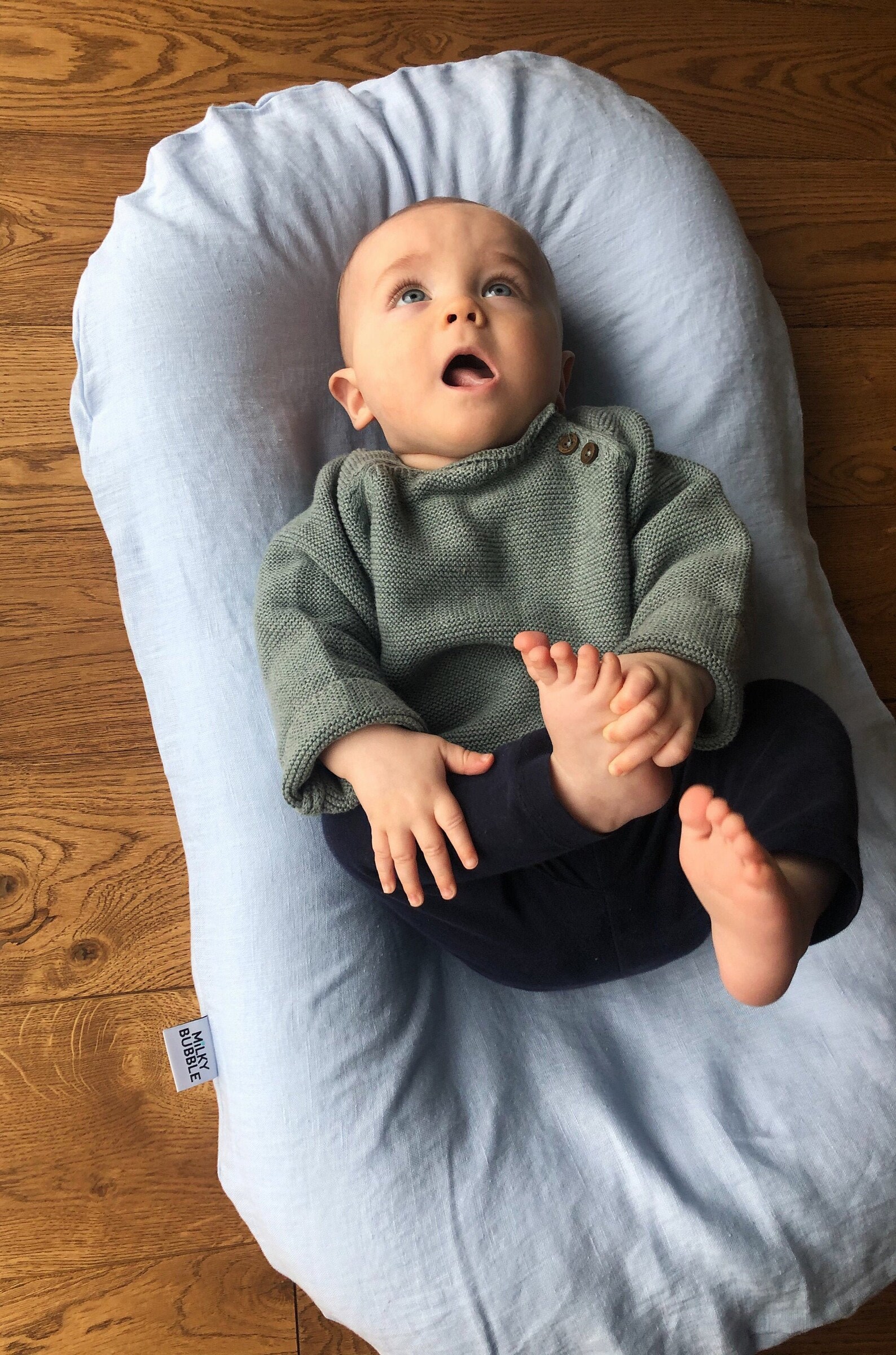 Blue Baby Nest Baby Lounger Linen Lounger Newborn Etsy