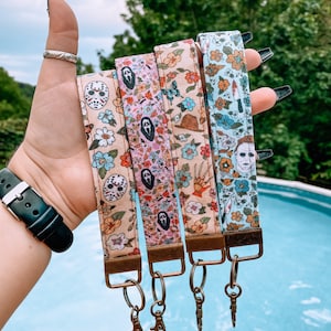 Floral Horror Icon Keychain Wristlet: Alt Goth Key Fob