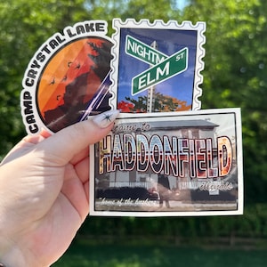 Retro Horror Movie Sticker Bundle: Camp Crystal Lake, Elm Street, Haddonfield