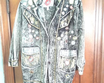 Vintage 1980's stone washed embellished denim jacket