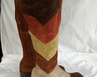Italian Vintage 1970’s patchwork tall suede boots