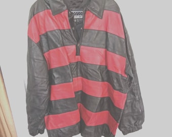 Vintage 1990's boy band striped Leather polo shirt