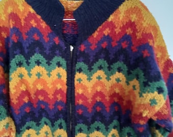 vintage handmade wool rainbow sweater coat
