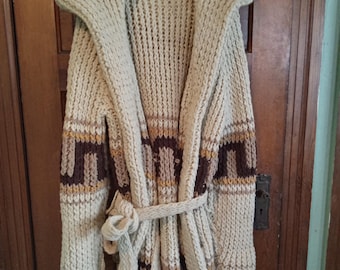 Vintage 1970"s oversized hand made Cardigan knit sweater with belt