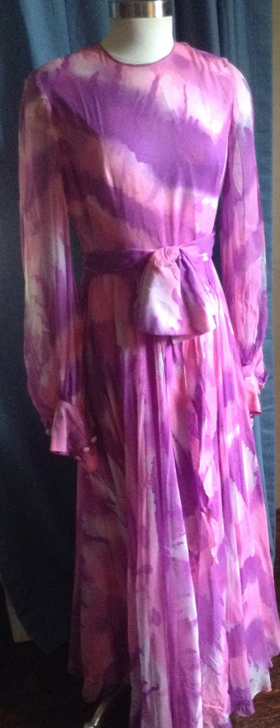 1960's silk chiffon floor length dress