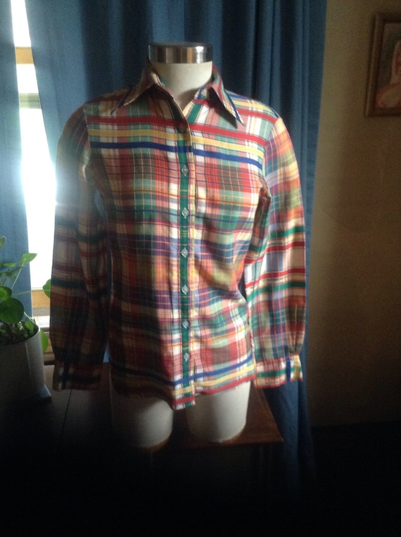 Vintage primary color plaid shirt