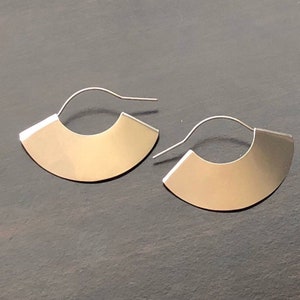 Fan Earrings, Dangle Earrings, Half Moon Earrings, Matte Silver Earrings, Matte Gold Earrings, Unique Earrings, Geometric Jewelry, Hoops image 2