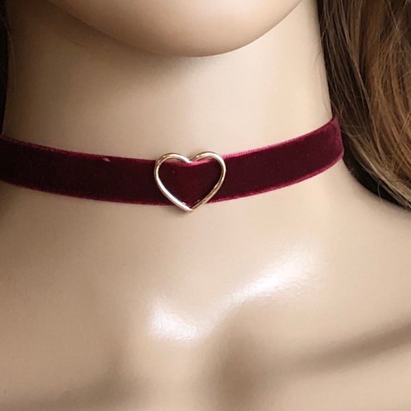 Heart Choker, Velvet Choker, Lace Choker, Pink Choker, Black Choker, Burgundy Choker, Wine Choker, Valentines Day Gift, Gothic Jewelry, Gift