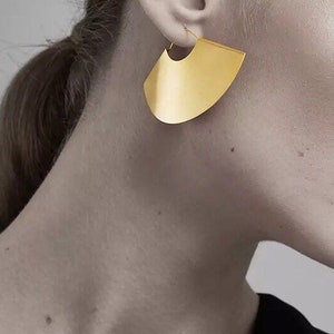 Fan Earrings, Dangle Earrings, Half Moon Earrings, Matte Silver Earrings, Matte Gold Earrings, Unique Earrings, Geometric Jewelry, Hoops image 10