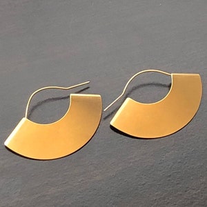 Fan Earrings, Dangle Earrings, Half Moon Earrings, Matte Silver Earrings, Matte Gold Earrings, Unique Earrings, Geometric Jewelry, Hoops image 3