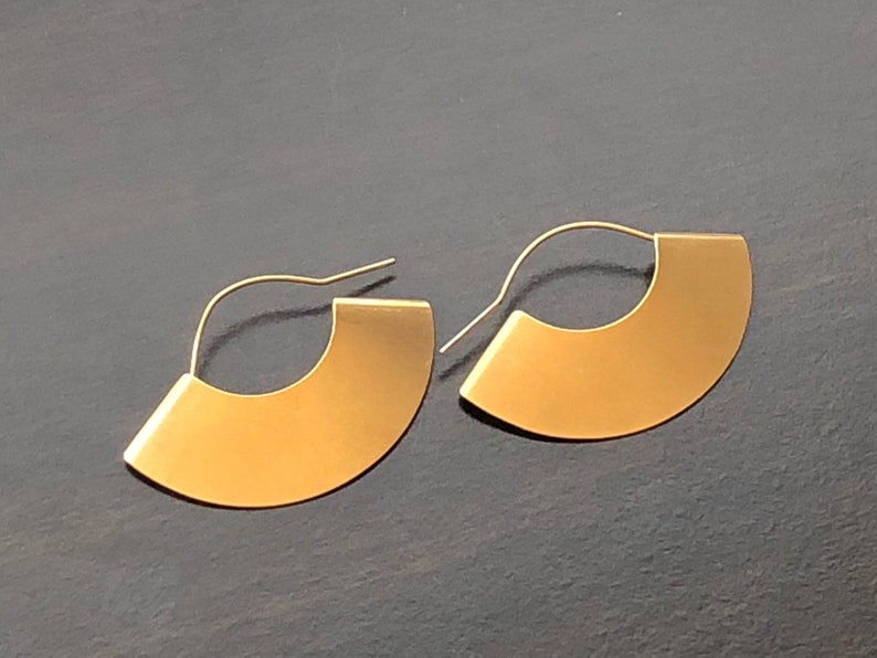 Fan Earrings, Dangle Earrings, Half Moon Earrings, Matte Silver Earrings, Matte Gold Earrings, Unique Earrings, Geometric Jewelry, Hoops image 3