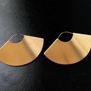 Fan Earrings, Dangle Earrings, Half Moon Earrings, Matte Silver Earrings, Matte Gold Earrings, Unique Earrings, Geometric Jewelry, Hoops image 7