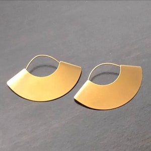 Fan Earrings, Dangle Earrings, Half Moon Earrings, Matte Silver Earrings, Matte Gold Earrings, Unique Earrings, Geometric Jewelry, Hoops image 1