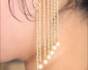 Pearl Ear cuff, Gold Ear Wrap, Pearl Ear Wrap, Boho Jewelry, Gold Chain Ear Cuff, Cluster Earrings, Non Pierced, Wedding Earrings, Festival