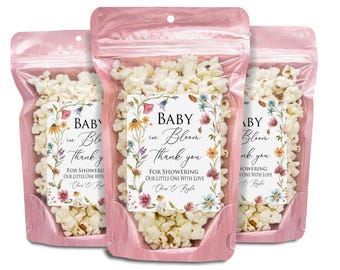 Baby In Bloom Baby Shower Party Favor, Popcorn Baby Shower Ideas, A Little Wildflower Is On The Way, Pink Floral Baby Shower Party Favors