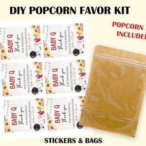 Baby Q Baby Shower Favors, Popcorn Bags and Stickers, Barbecue Baby Shower Party Favors, Summer Party Favors, CoEd BBQ Gender Neutral image 2