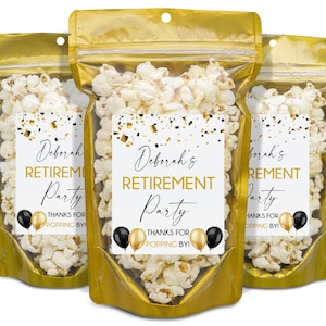 Retirement Party Favors, Popcorn Bags and Stickers, Retirement Dinner Gifts for Guests, Retired Life Party Favor, Black Gold Party