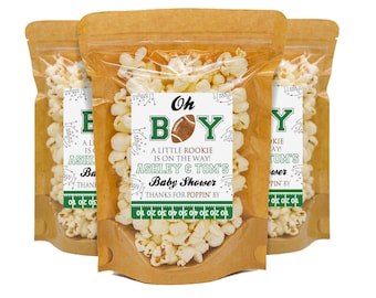 Recuerdos de fútbol para baby shower, bolsas y etiquetas para palomitas de maíz, recuerdos de fútbol para baby shower, recuerdos para fiesta de fútbol, recuerdos para niño