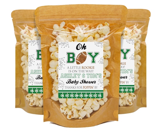Football Baby Shower Favor, Popcorn Favor Bags & Labels, Football Theme Baby Shower Favors, Football Party Favor For Baby Shower, Boy Favors