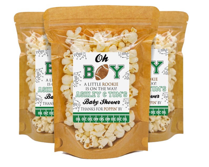 Football Baby Shower Favor, Popcorn Favor Bags & Labels, Football Theme Baby Shower Favors, Football Party Favor For Baby Shower, Boy Favors image 1