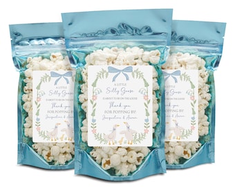 Blue Silly Goose Baby Shower Party Favors, Popcorn Bags and Stickers, Floral Geese Baby Shower Favor, A Silly Little Goose Is On the Way
