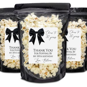 Black Bow Birthday Party Favors, Popcorn Bags and Stickers, Coquette Black Bow Favors, 30th Birthday Favors, 40th Birthday Women Favors, image 1