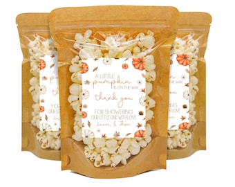 A Little Pumpkin Is On The Way Baby Shower Favors, Popcorn Bags and Stickers, Pumpkin Baby Shower Favors, Fall Favors for Baby Shower