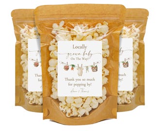 Locally Grown Baby Shower Favors, Popcorn Bags and Stickers, Farmer's Market Baby Shower , Gender Neutral Decor, Homegrown Garden Guest Gift
