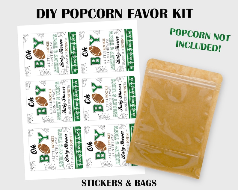 Football Baby Shower Favor, Popcorn Favor Bags & Labels, Football Theme Baby Shower Favors, Football Party Favor For Baby Shower, Boy Favors image 2