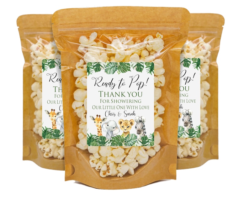 Jungle Baby Shower Favors, Safari Baby Shower Popcorn Bag Favors, Gender Neutral Baby Shower Favors, Safari Theme For Baby Shower Favors immagine 1
