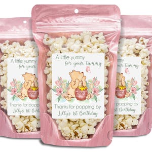 Pink Winnie The Pooh Birthday Popcorn Party Favor, Winnie The Pooh Girls Bday, Girls First Birthday Party Favors, Winnie The Pooh 1st Bday