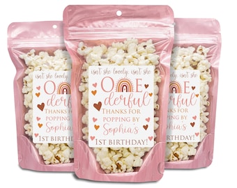 ONEderful 1st Birthday, Treat Bags and Label, Boho Rainbow Party Favors, First Birthday Girl Ideas, Isn’t She Onederful Birthday Favors
