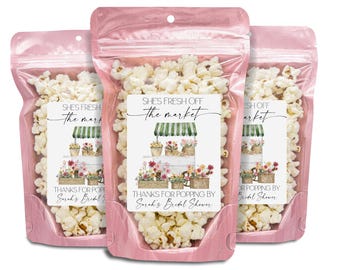 Shes Fresh Off the Market Bridal Shower Party Favors, Popcorn Bags and Stickers, Shes Off The Market Favors, Rustic Bridal Shower Favors