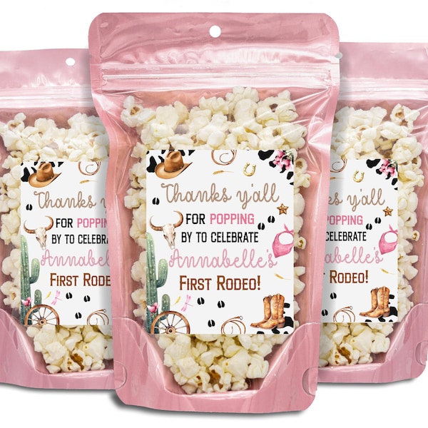 First Rodeo Party Favors, Popcorn Treat Bags, Cowgirl Birthday Favor, 1st Rodeo Birthday for Girl, Saddle Up Party,Wild West Birthday Party