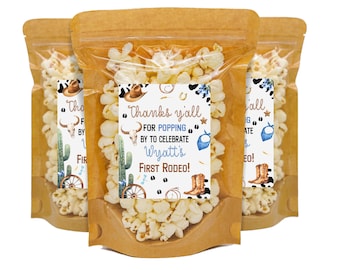 First Rodeo Party Favors, Popcorn Treat Bags, Cowboy Birthday Favor, 1st Rodeo Birthday for Boy, Saddle Up Party, Wild West Birthday Party