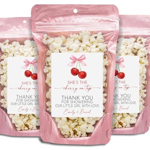 She's The Cherry On Top Baby Shower Party Favors, Cherry Baby Shower Favors, Cherry On Top Favors, Pink Bow Cherry,Coquette Cherry Bow Favor image 1