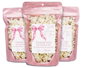 Girls Just Wanna Be One Birthday Party Favors, Pink Bow First Birthday Favors, Popcorn Bags And Stickers, 1st Girl Birthday Decoration