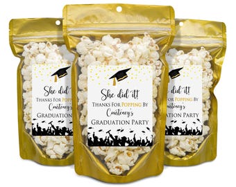 Graduation Party Favors, Popcorn Bags And Stickers, High School Graduation Party Favors, College Grad Party Favors, Grad Party Thank You