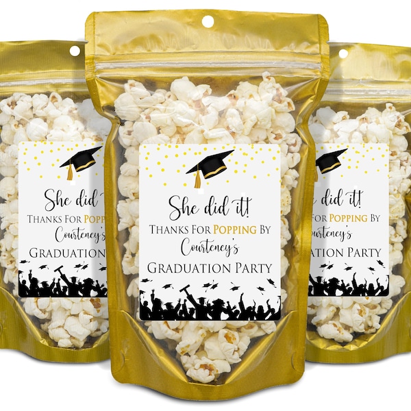 Graduation Party Favors, Popcorn Bags And Stickers, High School Graduation Party Favors, College Grad Party Favors, Grad Party Thank You