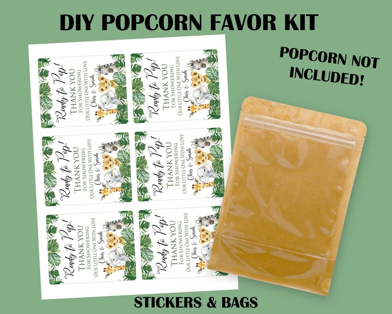 Jungle Baby Shower Favors, Safari Baby Shower Popcorn Bag Favors, Gender Neutral Baby Shower Favors, Safari Theme For Baby Shower Favors immagine 2