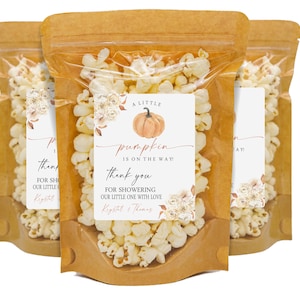 A Little Pumpkin Is On The Way Baby Shower Favors, Popcorn Bags and Stickers, Pumpkin Baby Shower Favors, Fall Favors for Baby Shower