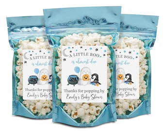 Blue A Little Boo Is Almost Due Baby Shower Party Favors, Popcorn Bags and Stickers, Boy Halloween Baby Shower Favors,Ghost Halloween Favor