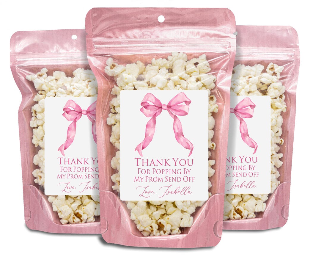 Prom Sweet Package Prom Send off Party Favors, Pink Bow Prom Favors, Popcorn Bags and ...