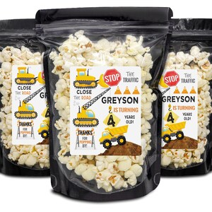 Construction Birthday Party Favors, Popcorn Treat Bags For a Kids Birthday Party, Dump Truck Birthday Party Decor, Boy 3rd Birthday Favors
