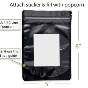 a black plastic bag with a white label, and there are measurements and instructions provided.