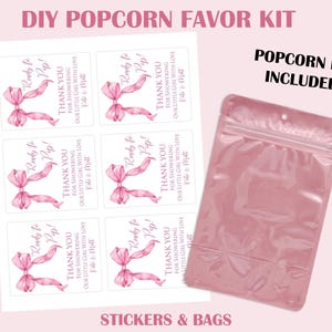 Pink Bow Baby Shower Favors,Popcorn Bags & Stickers,Pink Ribbon Coquette Bow Baby Shower Party Favors,Blush Pink Girl Baby Shower Party Bags image 2