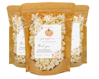 A Little Pumpkin Is On The Way Baby Shower Favors, Popcorn Bags and Stickers, Pumpkin Baby Shower Favors, Fall Favors for Baby Shower