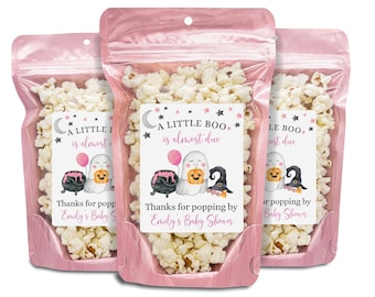 Pink A Little Boo Is Almost Due Baby Shower Party Favors, Popcorn Bags and Stickers, Girl Halloween Baby Shower Favors,Ghost Halloween Favor